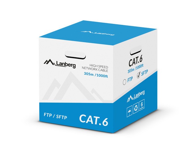LAN KÁBEL CAT.6 SFTP 305M PEVNÝ CU SIVÝ CPR + FLUKE PREŠIEL LANBERG