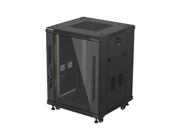 INŠTALAČNÝ STOJAN 19" 15U 600X600 ČIERNE SKLENENÉ DVERE LANBERG (PLOCHÉ BALENIE)