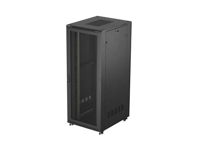 RACKOVÁ SKRIŇA 19" VOĽNE STOJACA 42U/800X1000 (FLAT PACK) SO SIEŤOVANÝMI DVERAMI ČIERNA LANBERG