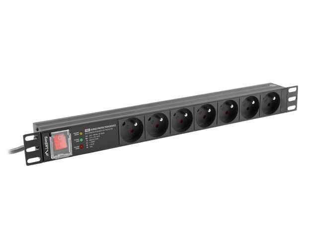 NAPÁJACIA DISTRIBUČNÁ JEDNOTKA (PDU) PRO 19" LANBERG 1U 16A 2M 7X FRANCÚZSKE ZÁSUVKY SPD-3MP ČIERNA