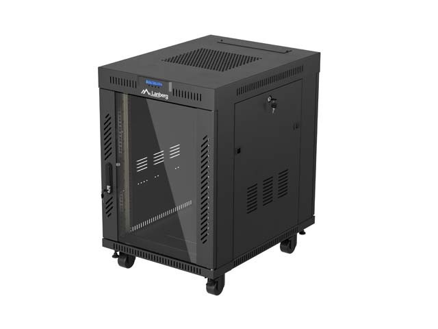 RACKOVÁ SKRIŇA 19" VOĽNE STOJACA 15U/600X800 (FLAT PACK) SO SKLENENÝMI DVERAMI LCD ČIERNA LANBERG V2