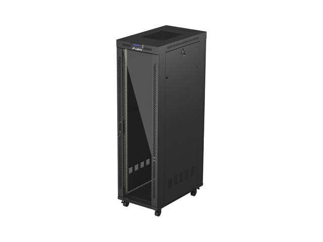 RACKOVÁ SKRIŇA 19" VOĽNE STOJACA 42U/600X1000 (FLAT PACK) SO SKLENENÝMI DVERAMI LCD ČIERNA LANBERG V2
