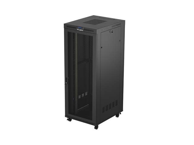 RACKOVÁ SKRIŇA 19" VOĽNE STOJACA 42U/800X1000 (FLAT PACK) SO SIEŤOVANÝMI DVERAMI LCD ČIERNA LANBERG V2