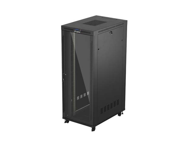 RACKOVÁ SKRIŇA 19" VOĽNE STOJACA 42U/800X1200 (FLAT PACK) SO SKLENENÝMI DVERAMI LCD ČIERNA LANBERG V2