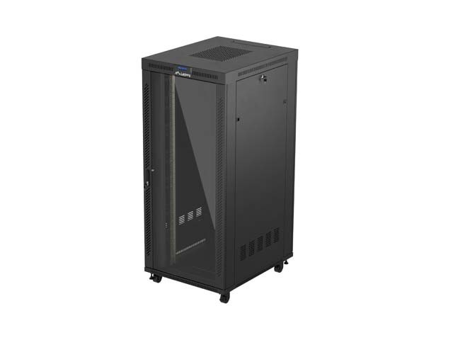 RACKOVÁ SKRIŇA 19" VOĽNE STOJACA 37U/800X1000 (FLAT PACK) SO SKLENENÝMI DVERAMI LCD ČIERNA LANBERG V2
