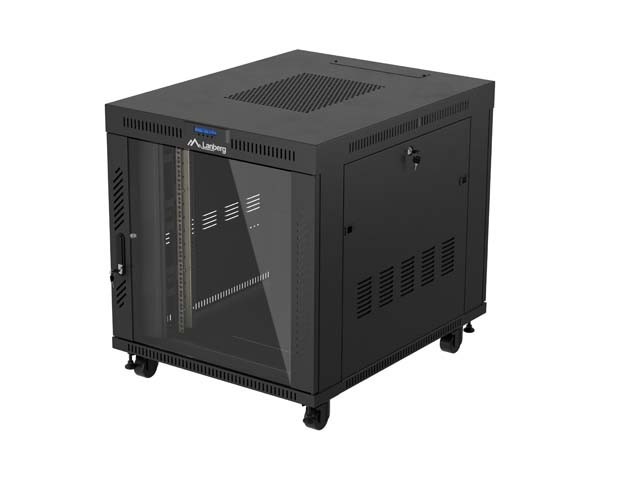 RACKOVÁ SKRIŇA 19" VOĽNE STOJACA 15U/800X1000 (FLAT PACK) SO SKLENENÝMI DVERAMI LCD ČIERNA LANBERG V2