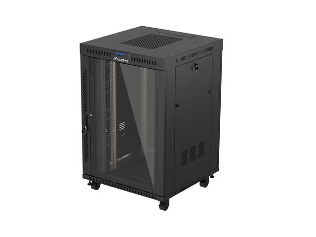 RACKOVÁ SKRIŇA 19" VOĽNE STOJACA 22U/800X800 (FLAT PACK) SO SKLENENÝMI DVERAMI LCD ČIERNA LANBERG V2