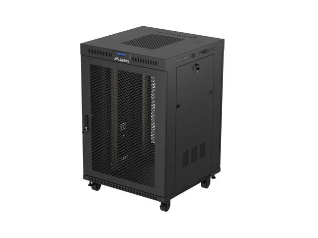 RACKOVÁ SKRIŇA 19" VOĽNE STOJACA 22U/800X800 (FLAT PACK) ČIERNA SO SKLENENÝMI DVERAMI LCD LANBERG V2