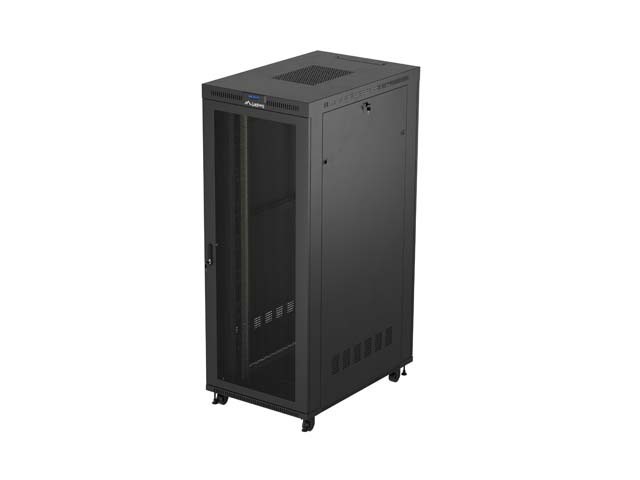 RACKOVÁ SKRIŇA 19" VOĽNE STOJACA 42U/800X1200 (FLAT PACK) SO SIEŤOVANÝMI DVERAMI LCD ČIERNA LANBERG V2