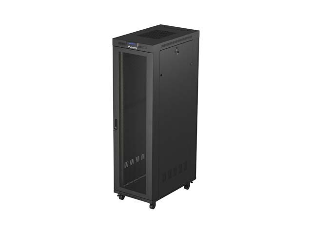 RACKOVÁ SKRIŇA 19" VOĽNE STOJACA 42U/600X1000 (FLAT PACK) SO SIEŤOVANÝMI DVERAMI LCD ČIERNA LANBERG V2