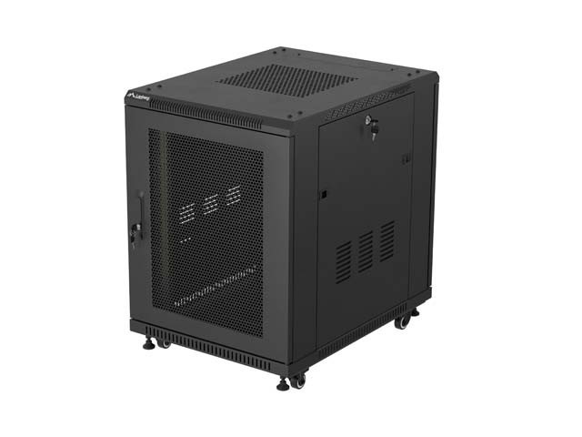 RACKOVÁ SKRIŇA 19" VOĽNE STOJACA 15U/600X800 (FLAT PACK) SO SIEŤOVANÝMI DVERAMI ČIERNA LANBERG