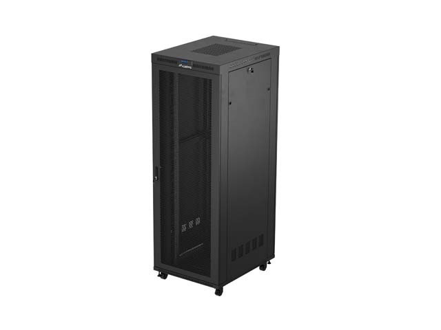 RACKOVÁ SKRIŇA 19" VOĽNE STOJACA 47U/800X1000 (FLAT PACK) SO SIEŤOVANÝMI DVERAMI LCD ČIERNA LANBERG V2