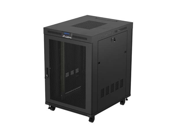 RACKOVÁ SKRIŇA 19" VOĽNE STOJACA 22U/800X1000 (FLAT PACK) SO SIEŤOVANÝMI DVERAMI LCD ČIERNA LANBERG V2