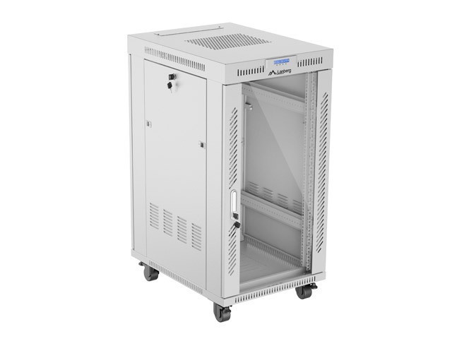 INŠTALAČNÝ STOJAN 19" 22U 600X800 SIVÉ SKLENENÉ DVERE LCD LANBERG (FLAT PACK) V2