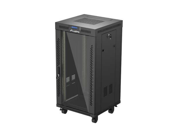 INŠTALAČNÝ RACK 19" 22U 600X600 ČIERNY LANBERG SKLENENÉ DVERE (FLAT PACK) V2