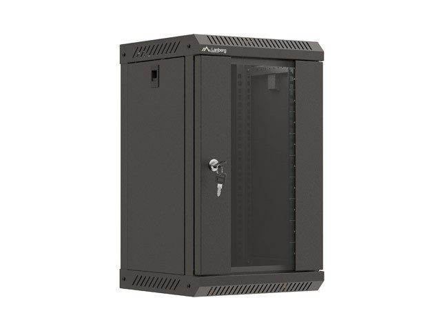 INŠTALAČNÝ STOJAN 10" 9U 300X300 ČIERNE SKLENENÉ DVERE LANBERG (PLOCHÉ BALENIE)