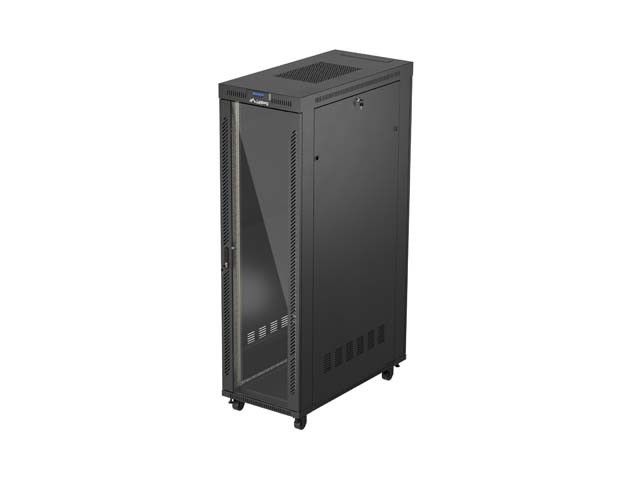 INŠTALAČNÝ STOJAN 19" 42U 600X1200 ČIERNE SKLENENÉ DVERE LCD LANBERG (FLAT PACK) V2