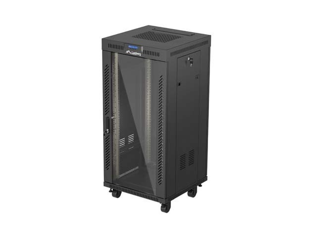 INŠTALAČNÝ STOJAN 19" 24U 600X600 ČIERNE SKLENENÉ DVERE LCD LANBERG (FLAT PACK) V2